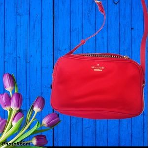 Kate Spade red crossbody bag with gold zippers